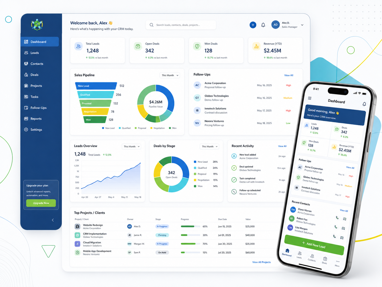 Fusion IT Real Estate CRM shown across desktop and mobile.